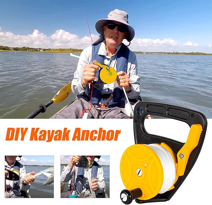 Compact 150ft Scuba Dive Reel Kayak Anchor with Thumb Stopper for Safety Underwater Diving Snorkeling