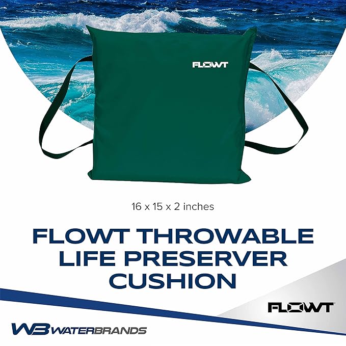 Flowt Boat Seat Cushion and Throw Cushion for Boat Safety – USCG Approved Type IV, Life Cushion for Boat, Durable, Comfortable Boat Seat Cushions for Kayaks, Paddle Board, Canoe and Boating - Green