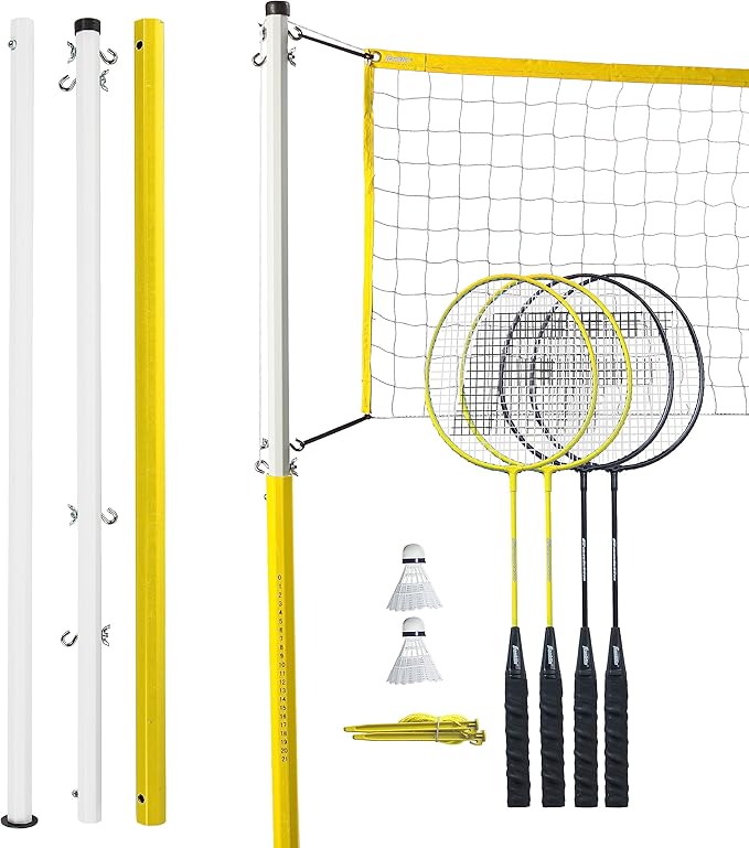 Franklin Sports Badminton Net Sets - Outdoor Backyard + Beach Badminton Net + Equipment Set - (4) Rackets + (2) Birdies + Portable Net Included - Adults + Kids Set