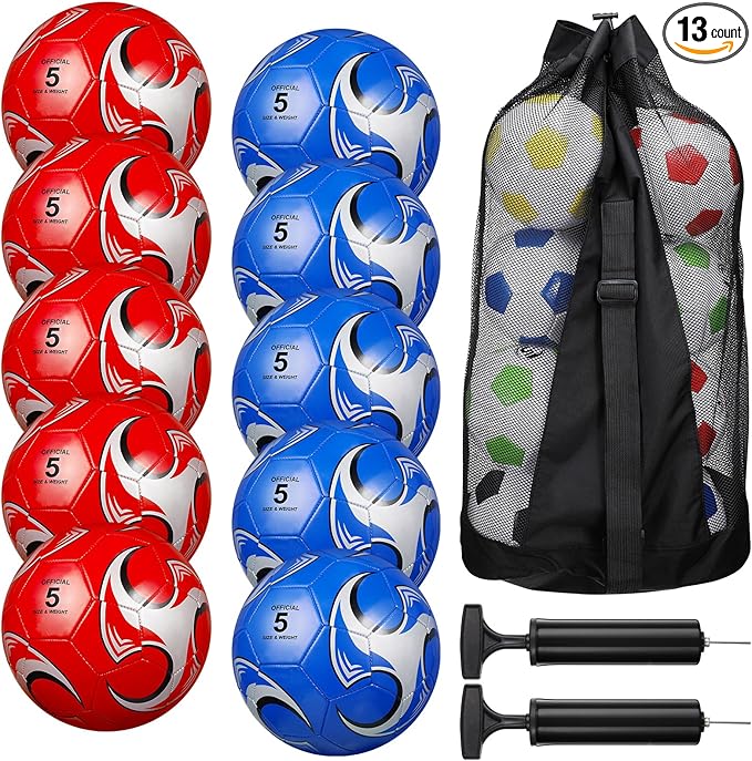 Libima 13 Pcs Soccer Ball Bulk 10 Pcs Official Soccer Ball with 2 Pump and Carry Bag Indoor Outdoor Training Game Sport Gift for Youth Adult Back to School