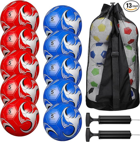 Libima 13 Pcs Soccer Ball Bulk 10 Pcs Official Soccer Ball with 2 Pump and Carry Bag Indoor Outdoor Training Game Sport Gift for Youth Adult Back to School
