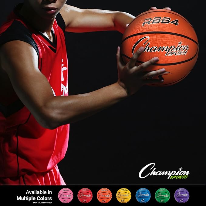 Champion Sports Rubber Basketballs – Heavy Duty Pro-Style, Indoor/Outdoor Use, Premium Basketball Equipment for Physical Education, Various Sizes & Colors (Size 3, 5, 6, 7)