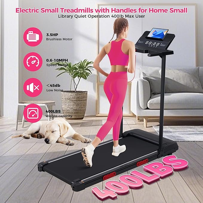 Portable Walking Pad Treadmill with Handle Bar, Foldable Folding Walking Pads Treadmills for Home with Handles