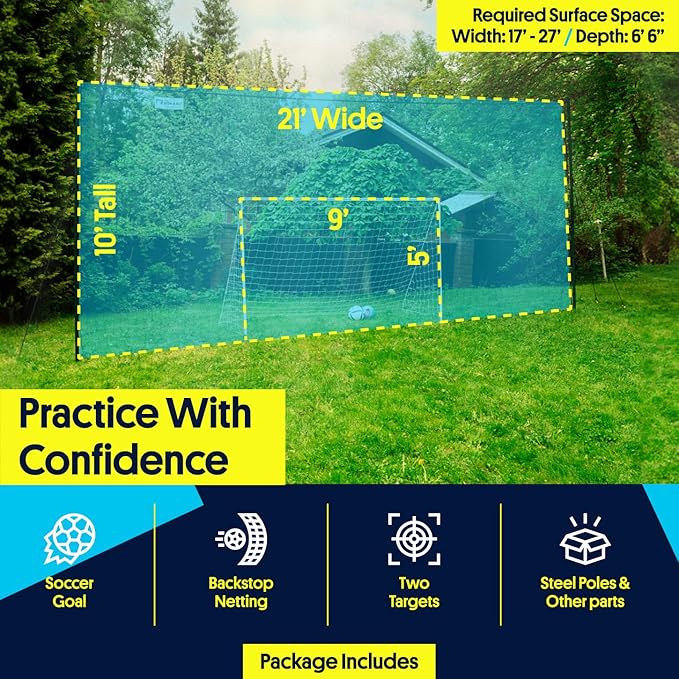 Soccer Goals & Soccer Backstop Net with Rebounder - All-in-One Backyard Net - Sports & Outdoors Soccer Goal for Volley, Passing, Solo Training