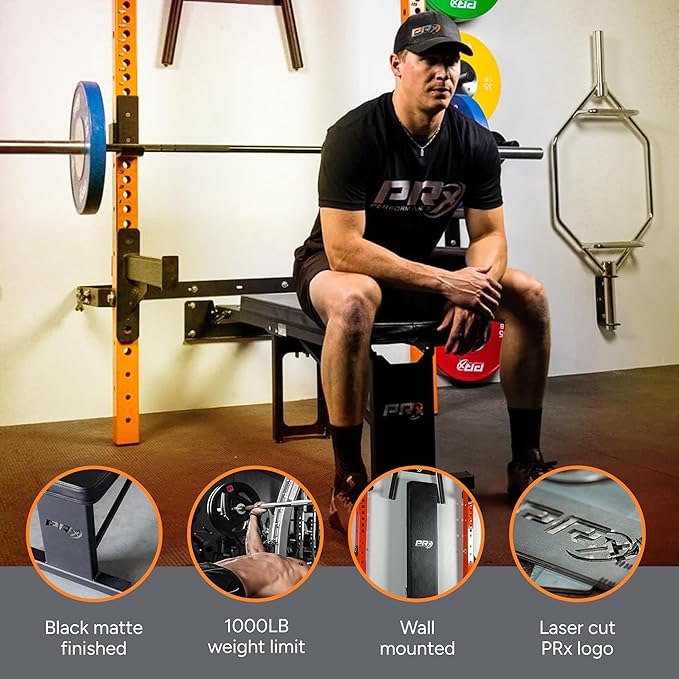 PRx Performance Folding Wall Mounted Flat Weight Bench - Home Gym Equipment, Space-Saving Workout Bench, Full Body Exercise, Weightlifting, Bench Press Seat, Ideal For Gym Enthusiasts - Black