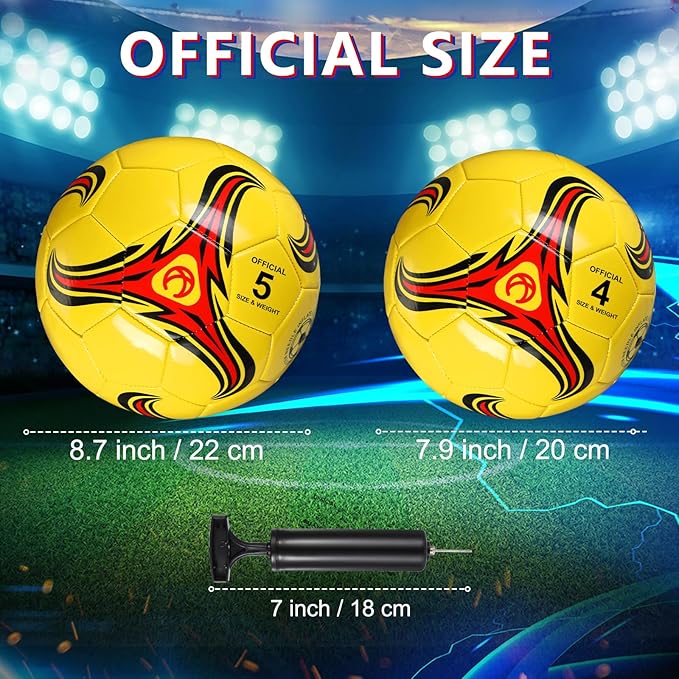 Deekin 6 Pcs Soccer Ball Bulk with Pump Size 5/4/3 Soccer Ball for Indoor Outdoor Sport Practice Competition Sport Training Accessories for Youth Adults