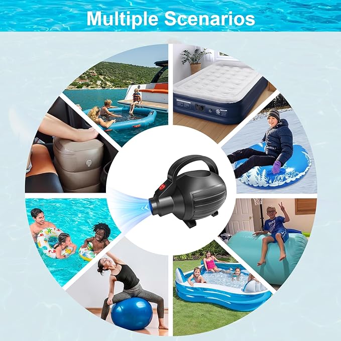 VOFiTNY Electric Air Pump for Inflatables 600W Air Mattress Pump,Portable Bed Pump for Gymnastics Mat Pool Toy Float Raft Airbed Quick Inflate/Deflate with 4 Nozzles 110-120V AC