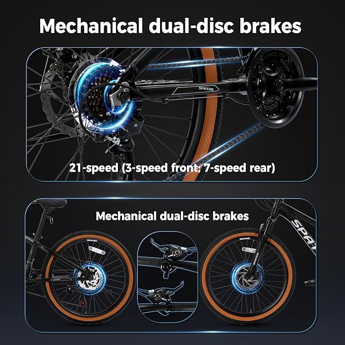 SPATIAL Mountain Bike, 24/26/27.5/29 inch Outdoor Cycling Bike,21/8 Speed Lightweight Aluminum Frame | Dual Disc Brakes,Adjustable Ergonomic Seat for Men Women Adult,MTB Bicycle