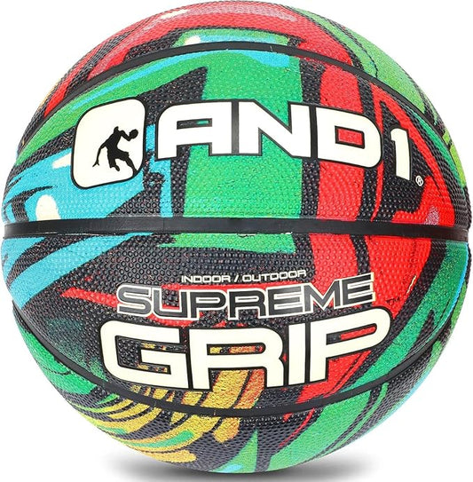 AND1 Supreme Grip Rubber Basketball: Official Regulation Size 7 (29.5 inches) - Deep Channel Construction Streetball, Made for Indoor Outdoor Basketball Games