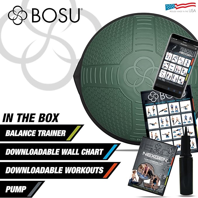 Bosu Half Ball Home Balance Exercise Trainer for Strength and Flexibility Workouts with Built to Last Burst Resistant Material and Hand Pump