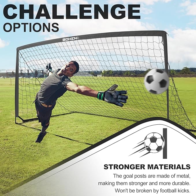 BOHEN 11x5.5 FT/9x5 FT/6x4 FT Portable Metal Soccer Goal for Backyard with Carry Bag - Fun for Outdoor Indoor Training Games for Kids and Adult, Easy Storage and Transportation