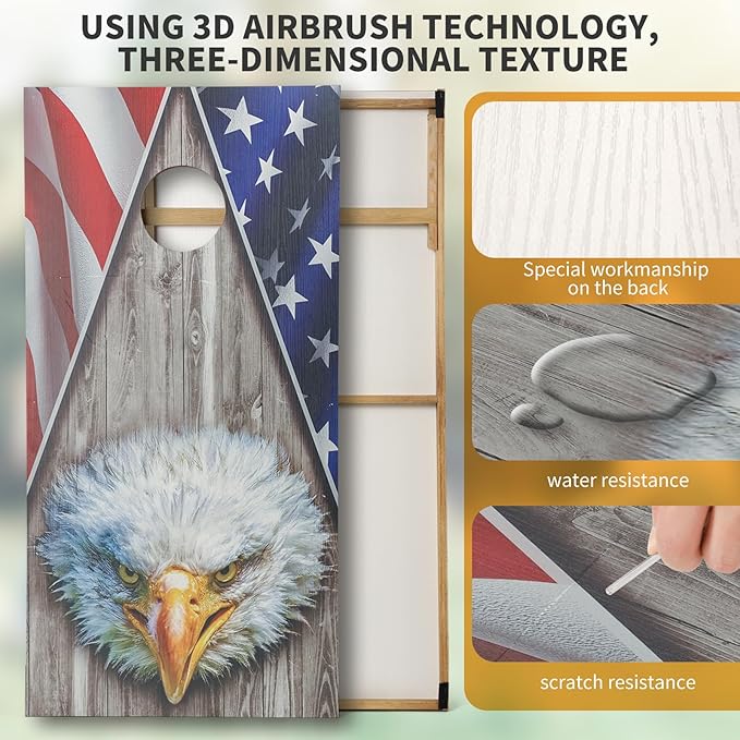 Cornhole Set, Corn Holes Outdoor Game, Regulation 2X4 Cornhole Boards, Portable Cornhole Set, Classic American Flag Cornhole Set Includes 2 Boards, 8 Cornhole Beans Bags & Carry Case