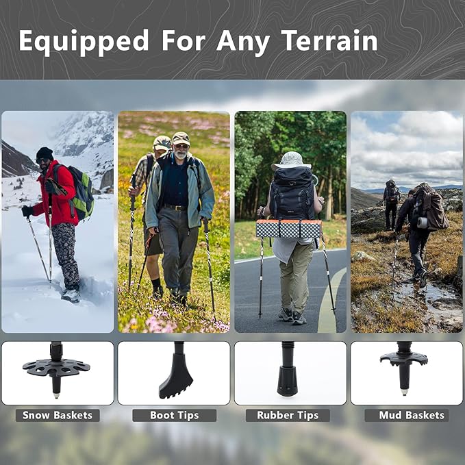 BISINNA Hiking Poles Collapsible Trekking Poles Aluminum Alloy Hiking Sticks 2 pc Lightweight Adjustable Folding Stick for Wowen Men Walking Sticks with Quick Lock System