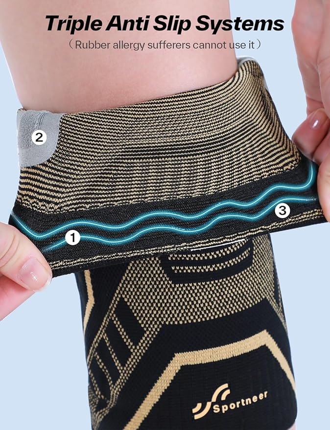 Copper Knee Brace for Men & Women - Knee Compression Sleeve with Side Stabilizers - Knee Support for Running, Hiking, Working, Basketball, Volleyball, Gym, Meniscus Tear, ACL, Arthritis Knee Pain Relief, A Pair (Black-Copper(a pair), X-Large(19"-22"))