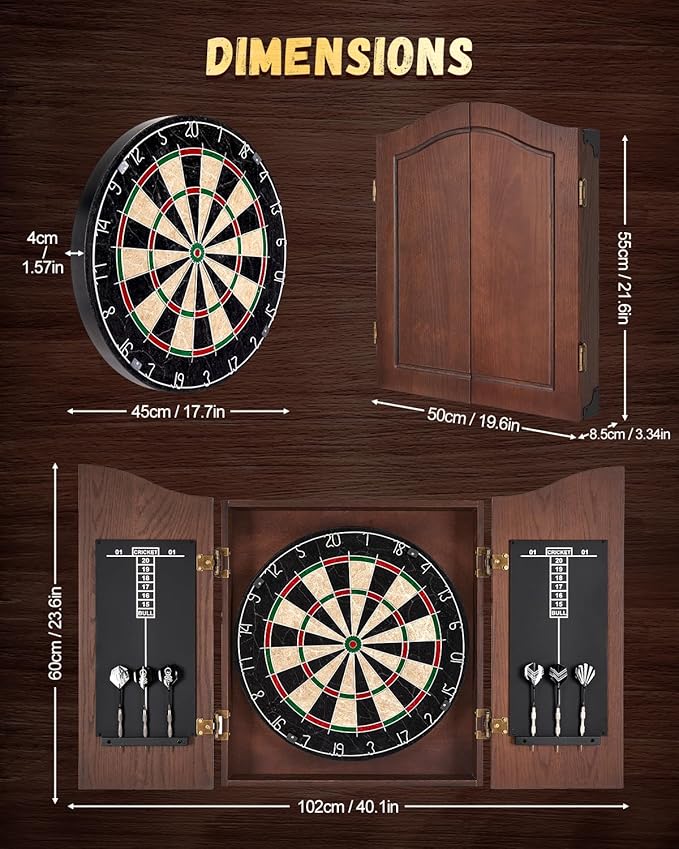 Sisal Dart Board Cabinet Sets, Decorative Dart Boards for Adults [12*Steel Darts] - Wooden Dartboard Cabinet with Integrated Scoreboard for Family Game Rooms