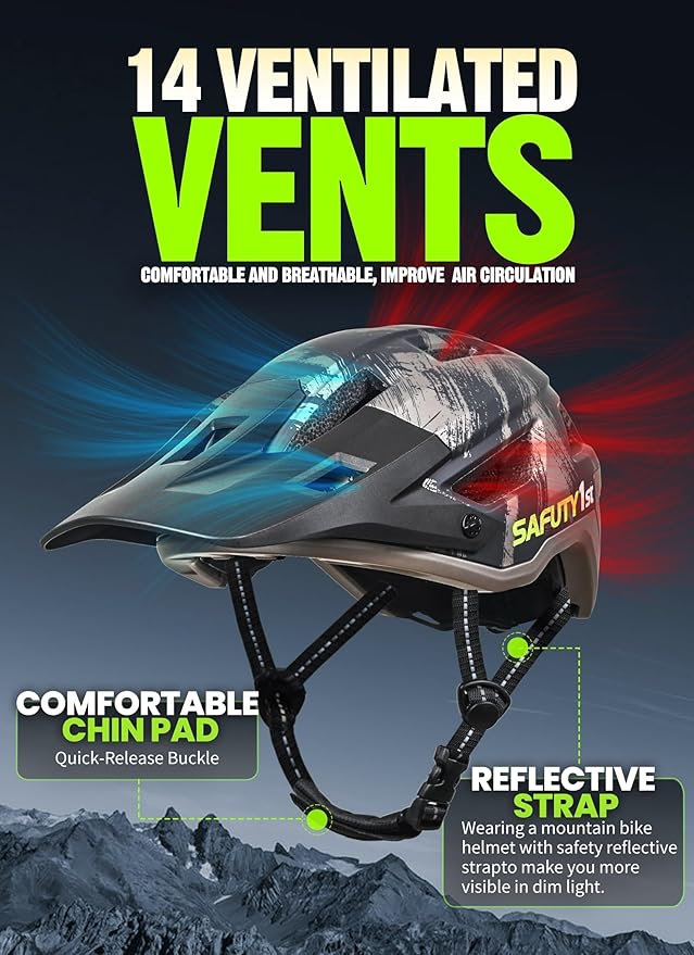 Mountain Bike Helmet for Adults & Youth Lightweight Impact-Resistant with Adjustable Dial & Removable Visor Unisex Helmet for Mountain Biking Bicycle Clcying