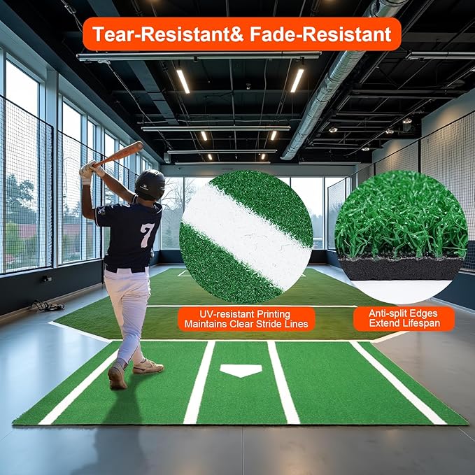 Baseball Hitting Mat, Home Plate Mat with Anti-Slide Rubber Back, 6’ x 4’ | 10’ x 3.8‘ | 12‘ x 6’ Portable Batters Box Turf Mat Baseball for Hitting Practice - Indoor and Outdoor Use