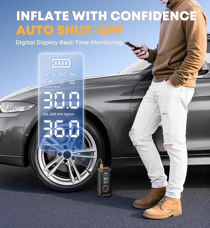 Tire Inflator Portable Air Compressor 160PSI 5X Faster Portable Cordless Inflator Air Bike Pump with Pressure Gauge Auto Shutoff Function Air Compressor Tires Pump for Cars Motorcycles Bikes Balls