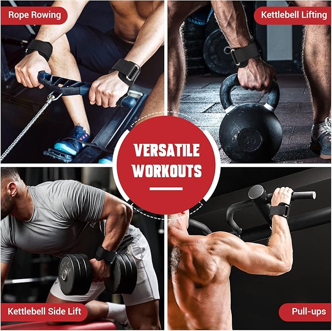 Weight Lifting Wrist Strap, Double Layer Leather Wrist Strap for Deadlift and Powerlifting, Adjustable Neoprene Padded Gym Workout Lifting Hooks (Pair)