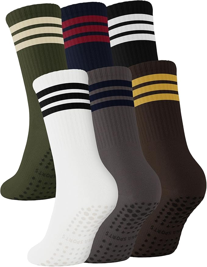6 Pairs Grip Pilates Socks for Women, Non-slip Yoga Athletic Socks for Barre Ballet Barefoot Workout Hospital