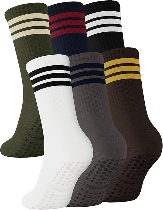 6 Pairs Grip Pilates Socks for Women, Non-slip Yoga Athletic Socks for Barre Ballet Barefoot Workout Hospital