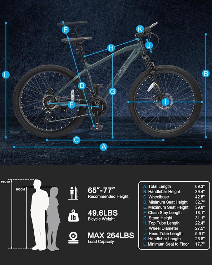 24/26/27.5" Mountain Bike Aluminum Bicycle with Ultralight Aluminum Frame, Powerful Mechanical Dual Disc Brakes, Double Wall Rims and Premium XC Tires, Men & Women Bike with Tool Kit
