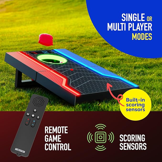 Electronic Cornhole Board Set, Auto Scoring, Incl 1 Corn Hole Board 1 Remote & 8 Bean Bags, Outdoor & Camping Games Gift Ideas, Birthday Gifts for Kids, Teens, Adults, Boys, Girls Ages 8-12+ Years Old