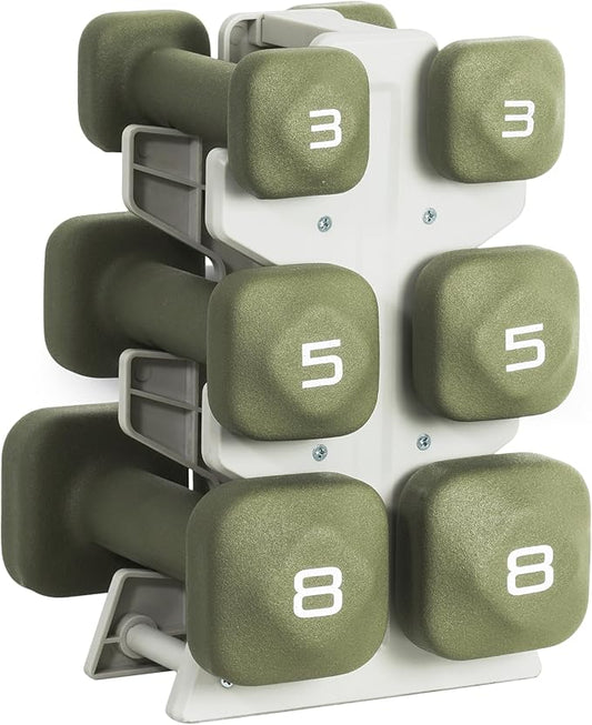 Tone Fitness Neoprene Dumbbell Set with Storage Rack – Non-Slip, Anti-Roll Hand Weights for Home Gym Workouts | 20 lb, 32 lb, & 50 lb Options