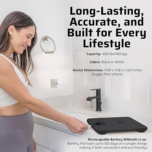 Premium Smart Digital Body Weight Scale FSA or HSA elegible - 4 Electrodes – 25+Metrics -Rechargeable- WiFi & Bluetooth - Full Body Analysis -Track Body Fat, Muscle Mass, Fat Percentage, Sleek Design