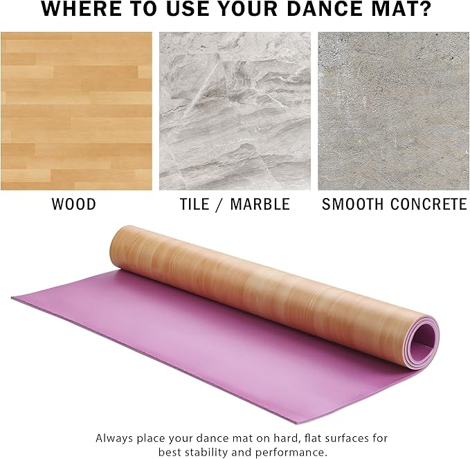 Ballet Dance Floor for Home Practice – Portable Ballet Floor - Vinyl Mat, Non-Slip, Cushioned 0.2" for Barre & Floor Practice, Easy to Clean