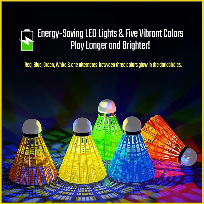 EAGLES LED Badminton Shuttlecocks - 5 or 11 Pack Lighting Birdies, Nylon Glow in The Dark Birdie Balls for Baseball Practice Plastic Light Up Birdies for Outdoor Indoor Sports