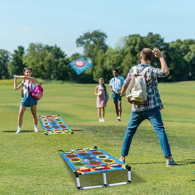 Portable Cornhole Set PVC Framed Corn Holes Outdoor Game Set with 2 Cornhole Boards, 8 Cornhole Bean Bags and Carrying Case, Camping Games Indoor Outdoor for Kids and Adults, Travel Camping Accessory