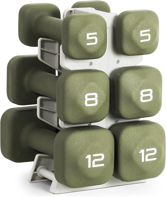 Tone Fitness Neoprene Dumbbell Set with Storage Rack – Non-Slip, Anti-Roll Hand Weights for Home Gym Workouts | 20 lb, 32 lb, & 50 lb Options