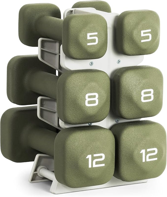 Tone Fitness Neoprene Dumbbell Set with Storage Rack – Non-Slip, Anti-Roll Hand Weights for Home Gym Workouts | 20 lb, 32 lb, & 50 lb Options