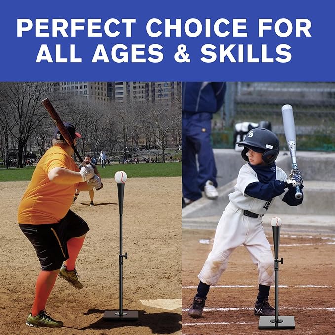 ctc connexions Batting Tees for Baseball/Softball, Portable Hitting Tee with 2 PCS Flexible Rubber Tops - Height Adjustment from 25-36 inches, Heave Duty Base Baseball Tee for Kids/Youths/Adults