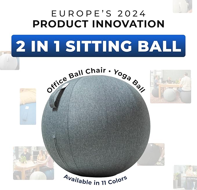 Balance Ball Chair for Office & Home - Ergonomic Exercise Ball for Posture & Back Pain Relief, Yoga Ball Chair - Sitting Ball with Washable Linen Cover