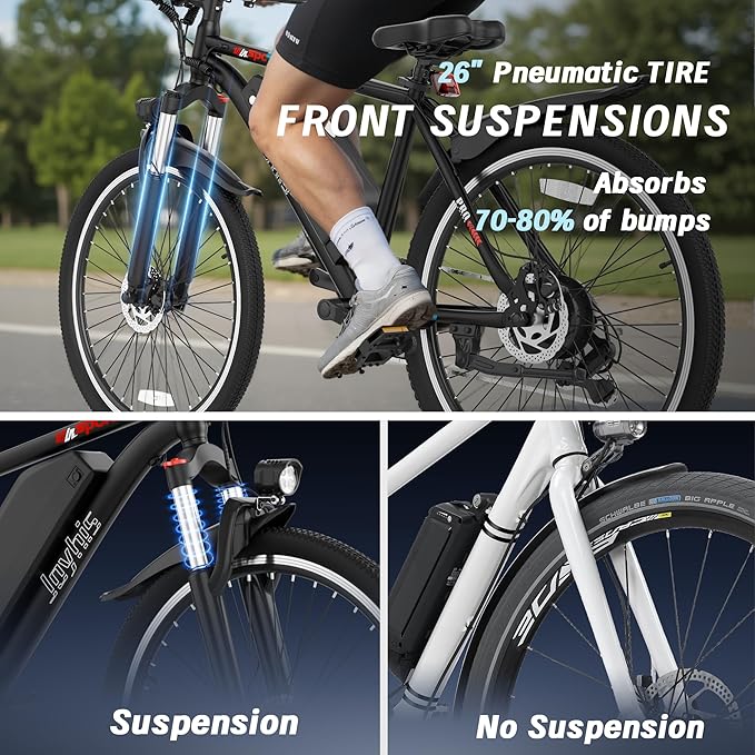 Electric Bike for Adults, 26'' Ebike, Up to 20-60 Miles 22MPH Electric Mountain Bike with 48V Removable Battery, Adjustable Stem, Fenders, Lockable Suspension Fork