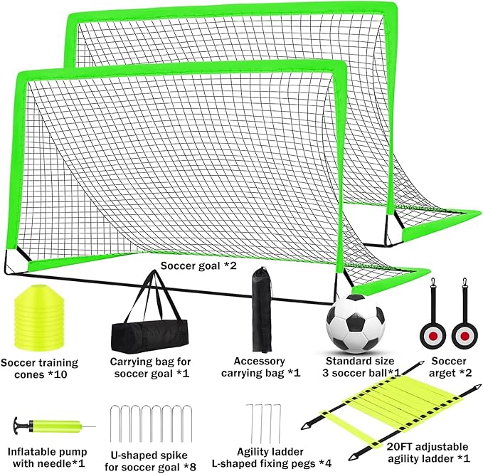 6x4 FT Kids Soccer Goals for Backyard - 2 Pack Soccer Nets, Portable Pop Up Goal Set with Training Mat, Cones, Target & Ball - Soccer Training Equipment Gift for Boys/Girls Ages 3-12
