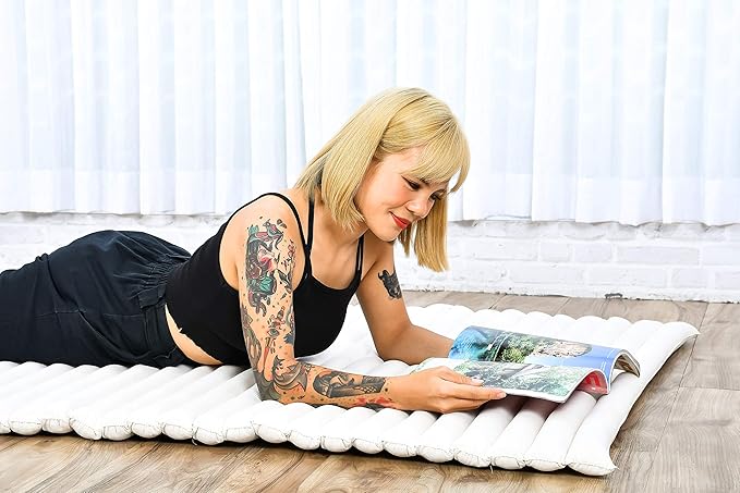 Leewadee - Kapok Roll Mat – Handcrafted Folding Sleep & Relaxation Mattress from Thailand, Ideal as Guest Bed, Camping Mat, Yoga Mat or Traditional Futon, 75 x 39 inches, Ecru