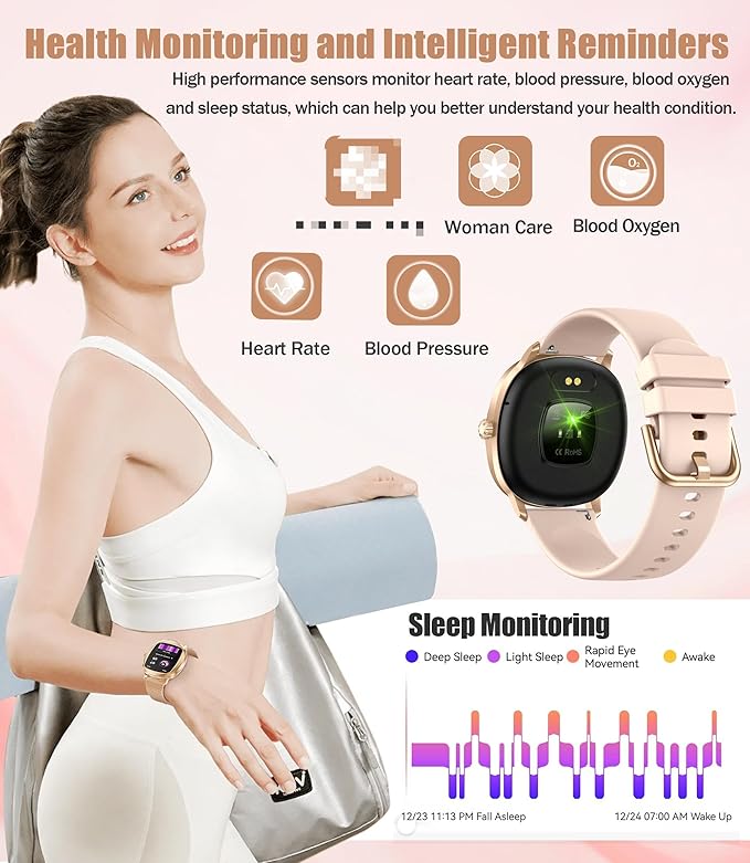 Women's 2pc Band Sports Watch/Smart Watch 1.72" Fitness Tracker with Heart Rate Monitor, 100+ Sports Modes, Sleep Tracking, 7-Day Battery, IP68 Waterproof (Gold)