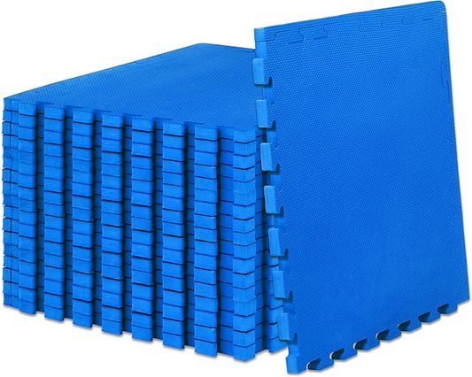 ProsourceFit Extra Thick Puzzle Exercise Mat 1", EVA Foam Interlocking Tiles for Protective, Cushioned Workout Flooring for Home and Gym Equipment, Blue 3-pack