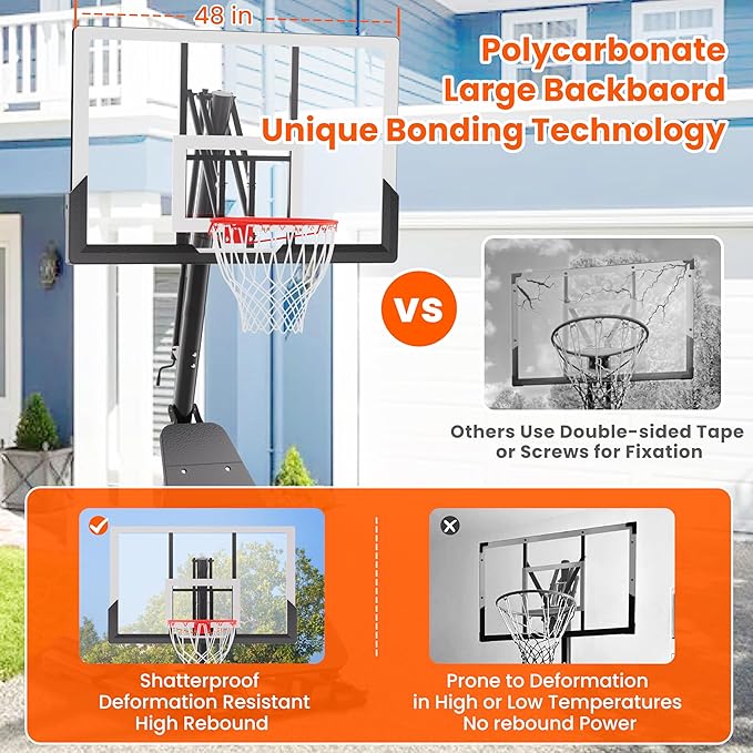 Basketball Hoop Outdoor System with 10ft Height Adjustable, 45/48in Steel Frame Backboard Basketball Goal Court System, Portable Hoop for Youth and Adults in Driveway Backyard Pool Play