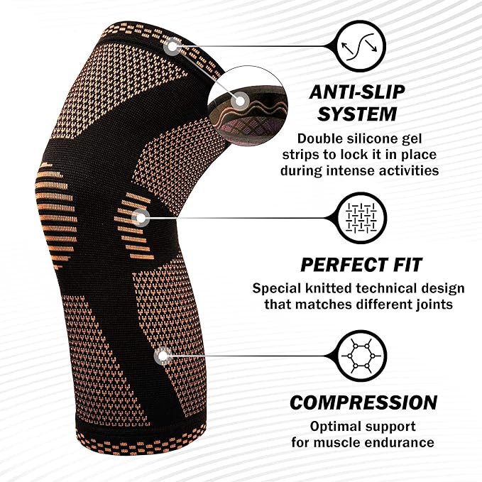 POWERLIX Leg Sleeve - Best Knee Brace for Leg Pain for Men & Women Knee Support for Running, Basketball, Weightlifting, Gym, Workout, Sports Please Check Sizing Chart (Orange, Large)
