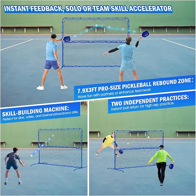 Pickleball Practice Rebounder Net for Dink Volley Solo Training Equipment, 7.9FT or 6FT 2in1 Mini Pickleball Net Portable Trainer for Outdoor Driveway Backyard Indoor Garage, Easy Setup & Storage
