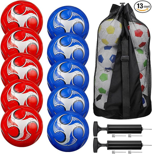 Libima 13 Pcs Soccer Ball Bulk 10 Pcs Official Soccer Ball with 2 Pump and Carry Bag Indoor Outdoor Training Game Sport Gift for Youth Adult Back to School