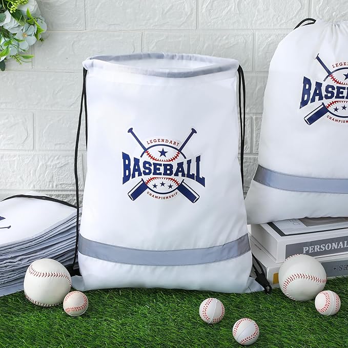 Xinnun 20 Pcs Baseball Drawstring Backpack, 13.39 x 16.54 Inch Baseball Bag Gym Sport Trip Party Favors Birthday Supplies
