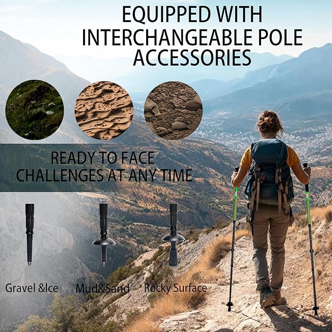 Carbon Fiber Trekking Poles, Lightweight Adjustable Hiking Poles with Cork Grips, Pair of 2 Walking Sticks Balance Support for Women and Men