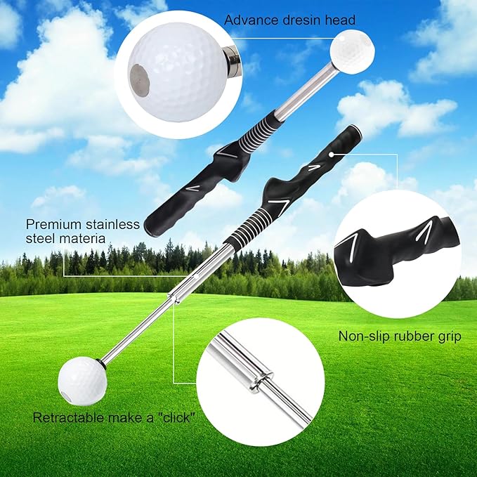 Retractable Golf Swing Training Aid, Click Stick Golf Swing Trainer, Non-Slip Golf Grip, Golf Alignment Sticks & Arm Band, Indoor Outdoor Golf Practice Accessories for Golfers