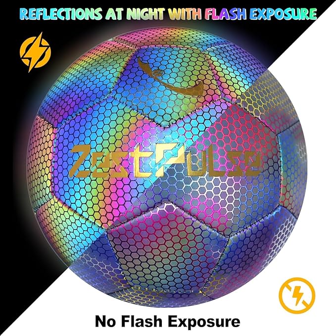 Holographic Reflective Soccer Ball Size 3, 4 & 5 for Kids & Adults, High Visibility for Night Games and Training, Ideal Gift for Boys Girls 8-12