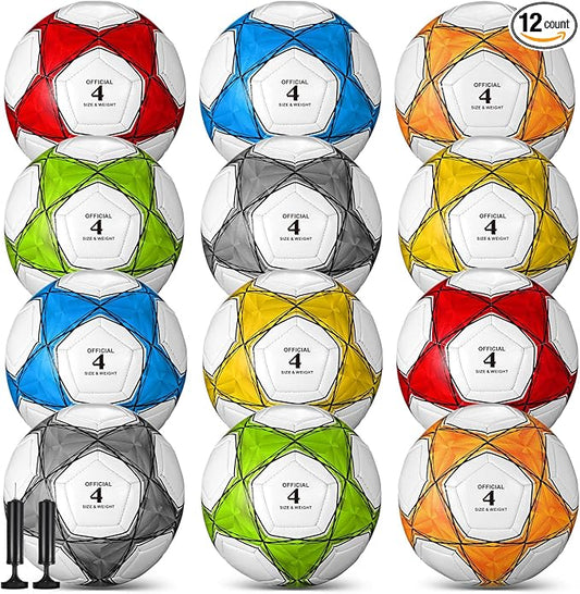 Deekin 12 Pcs Soccer Balls Bulk with Pump Deflated Sizes 3, 4, 5, Official Size Sport Soccer Ball Training Ball for Kids Youth Adult Game Match School Training Accessories Party Gift
